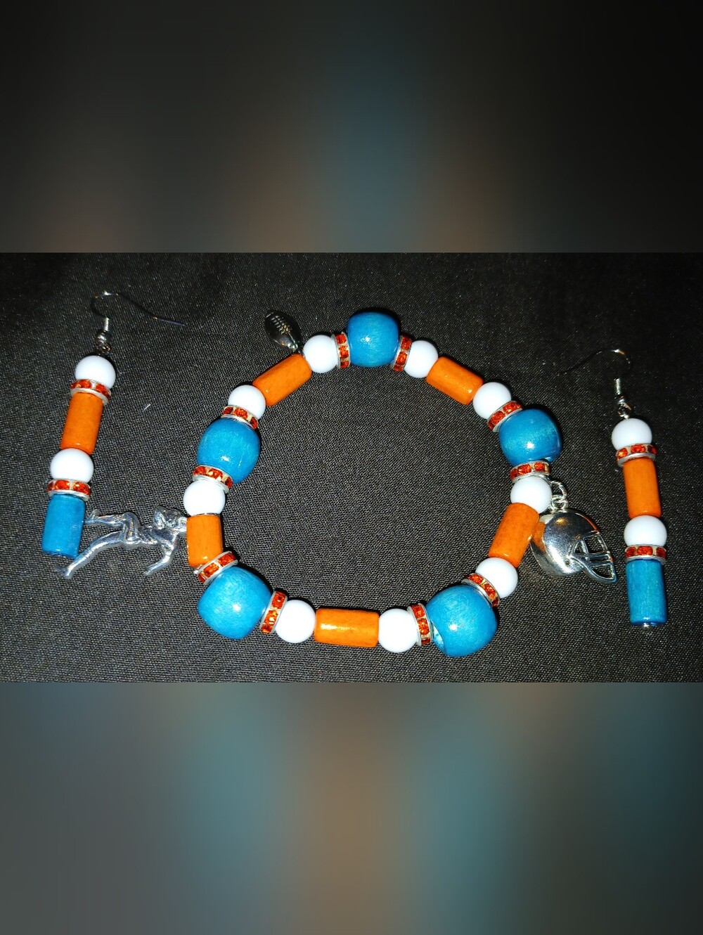 NWT Handmade Women's Blue & Orange Miami D. Beaded Bracelet and Earrings Set.